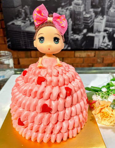 Pink Standing Doll Theme Cream Design Cake
