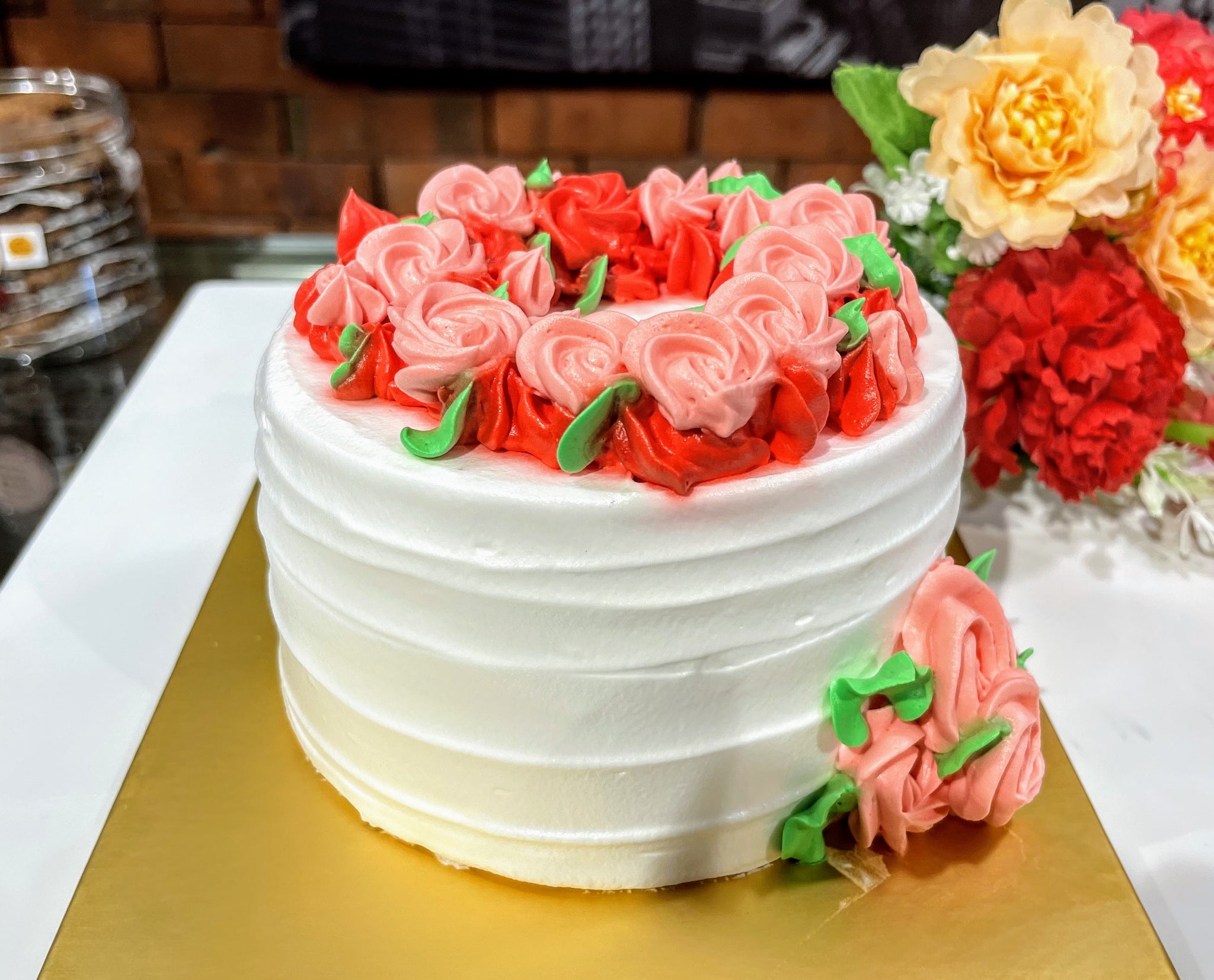 Red/Pink Floral Butter Cream Design Cake