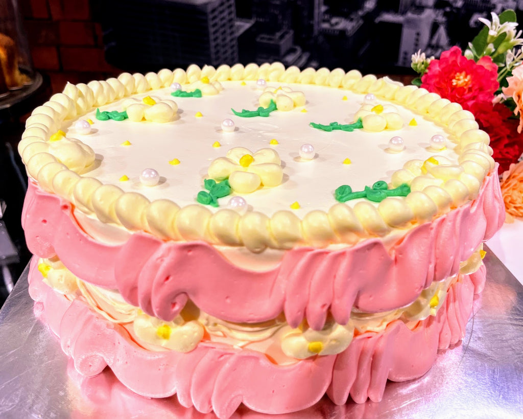 Gluten Free Yellow Cream with Pink Side Cream Cake
