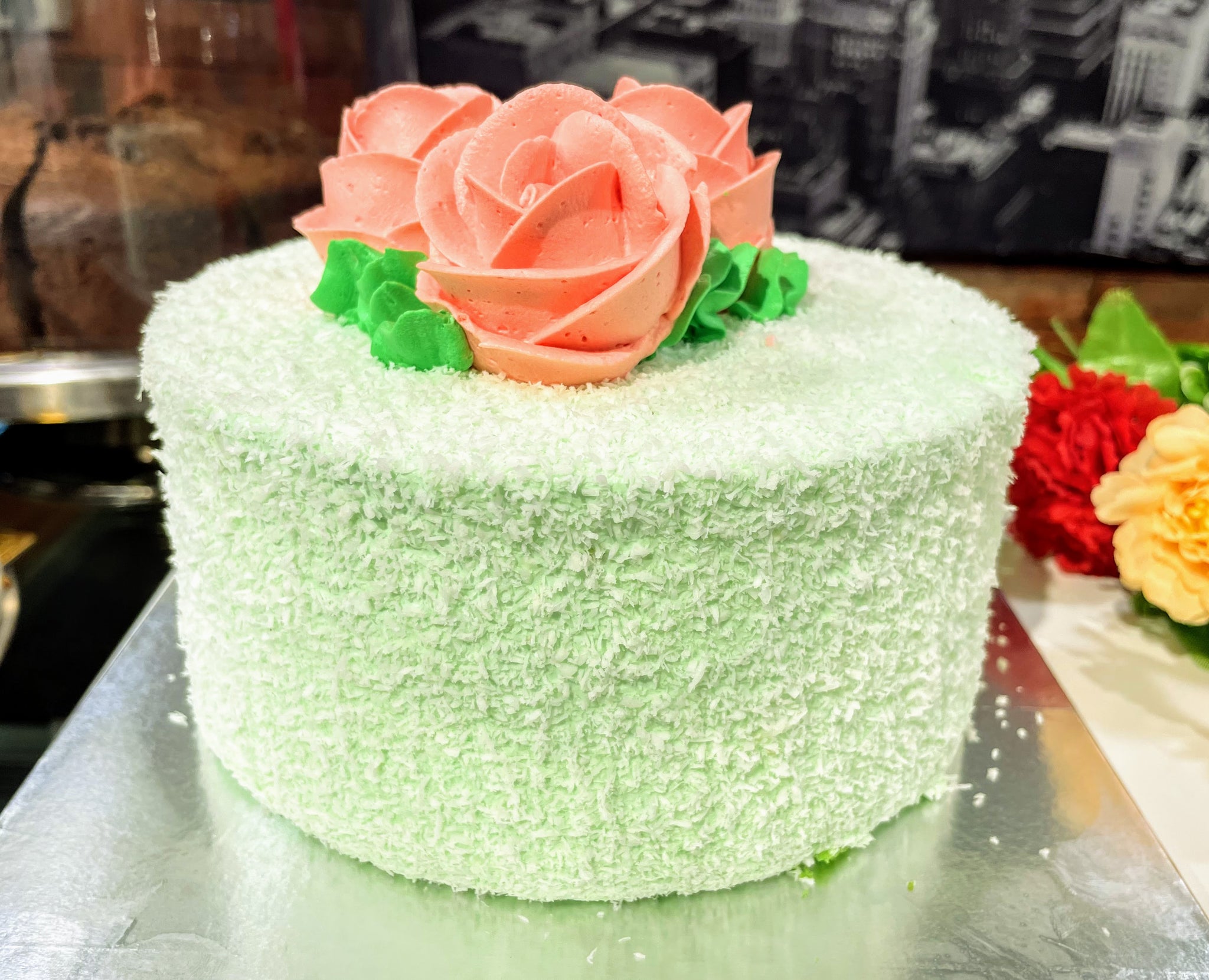 Pink Rose on Ondeh-Ondeh Cream Design Cake
